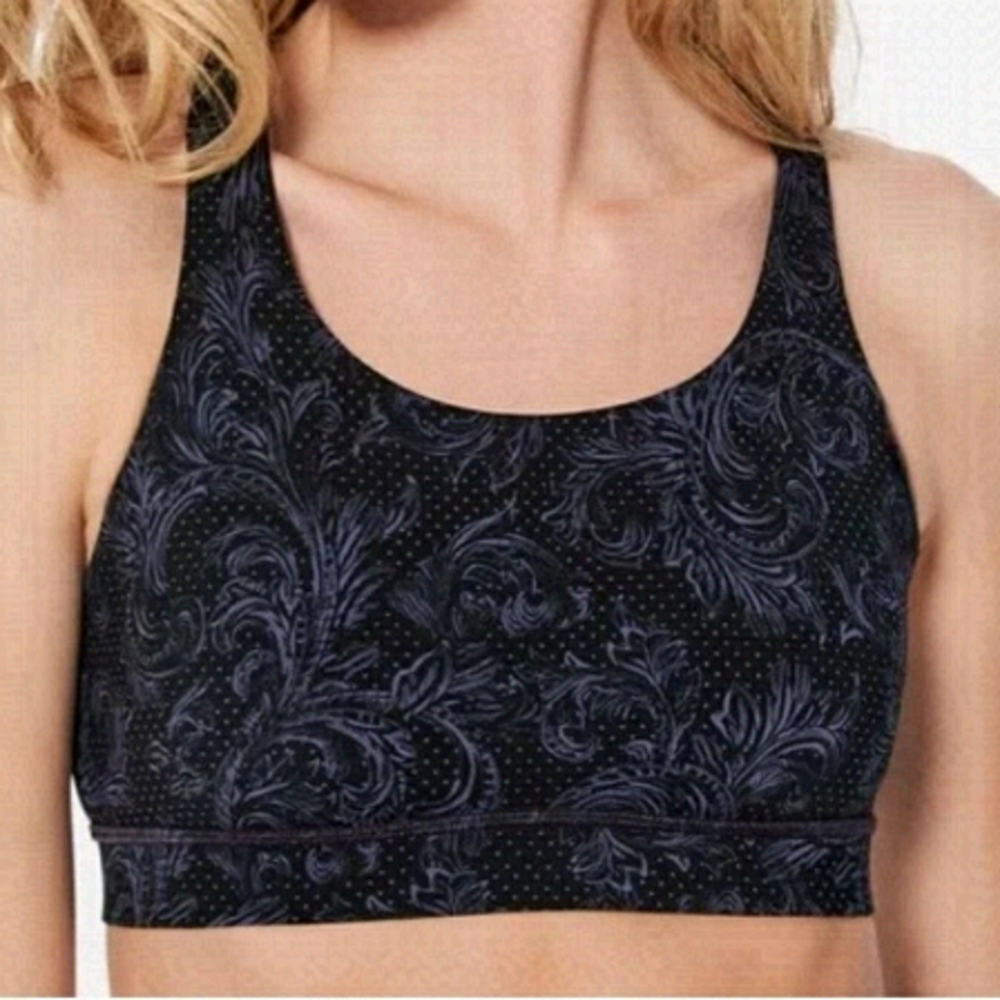 [lululemon] Energy Sports Bra in Foliage Nulux Moody Blues Black